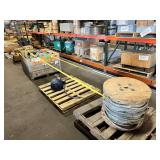 Large Lot: Pipe threaders, outlet boxes, fittings, unknown type of motor, spool of rope