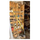 Wooden Shelving Unit with contents: Metal fittings, parts, etc.