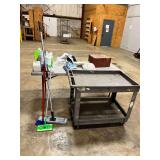 Shop cart, table, cleaning supplies