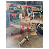 (3) Hand trucks, (1) Jack