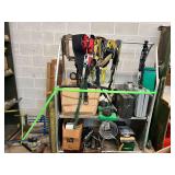 Tool Room Lot: Rolling Cart with Contents: Straps, Tool cases, supplies, Misc.