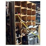 Wooden Shelving with Contents: Electrical parts, Etc.
