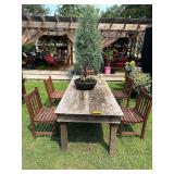 Wood Farmhouse Table w/ (5) Wood Chairs