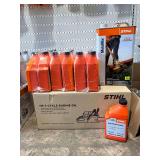 Lot - (43) Stihl HP 2-Cycle Engine Oil 12.8fl oz Bottles and (1) Gallon MotoMix Fuel