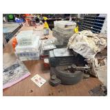 Lot - 6" Jaw Swivel Base Bench Vise and Cases of Assorted Hardware