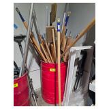 Lot - Assorted Concrete Finishing Tools and Handles in Drum