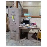 Lot - Four-Drawer Metal Filing Cabinet and Folding Table