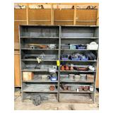 Lot - (2) Metal Shelves with Contents: Assorted Shop Tools, Hardware, and Small Engine Parts
