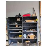 Lot - (2) Metal Shelves with Contents: Assorted Small Engine Parts and Shop Hardware