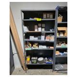 Lot - Metal Shelves with Contents: Assorted Lawn and Garden Tractor Parts and Maintenance Supplies