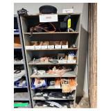 Lot - Metal Shelves with Contents: Assorted Stihl Parts, Tools, and Mower Blades