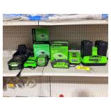Lot - Assorted Greenworks Battery Packs, Chargers, and Diagnostic Tools
