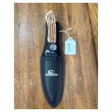Mossy Oak Fixed Blade Hunting Knife with Sheath and Simulated Stag Handle