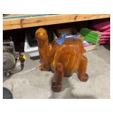Hand Carved Wooden Turtle Sculpture Stool