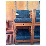 Lot – (2) Wooden Cushioned Lounge Chairs