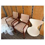 Lot – (2) Cushioned Wood Waiting Room Chairs, (1) Plastic Chair