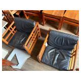 Lot – (2) Wooden Cushioned Lounge Chairs