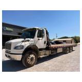 2014 Freightliner M2 flat tandem axle flatbed truck with dovetail ramp