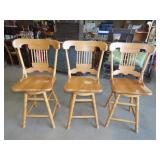3 Oak Bar Chairs - 24"