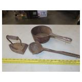 Cast Iron Sad Iron, Pot & Ladel