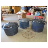 3 Enamel Pots w/ Lids