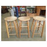 3 Wood Bar Stools - 24"