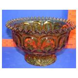 LE Smith Moon & Stars Amber Footed Bowl - 10"