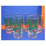 6 Indiana Glass Holly Berry Tumblers