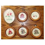 6 Small Framed Crossstitch Items - 3"