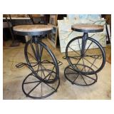 Two Unicycle Bar Stools Metal & Wood