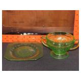 Green Depression Saucer & Sugar Bowl