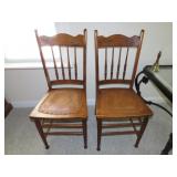 Pair of Leather Bottom Pressed Back Chairs