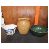 Signed Pottery Pieces Two Cracked