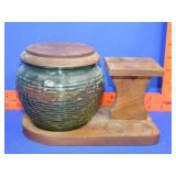 Wood Pipe Stand w/ Glass Humidor