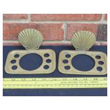 Two Brass Shell Tooth Brush Holders
