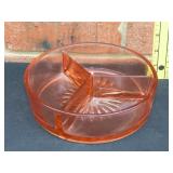 Pink Depression Divided Bowl - 7"