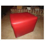 Red Leather Style Ottoman