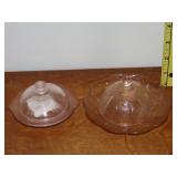 Two Mini Pink Depression Butter Dishes