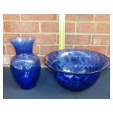Blue Swirl Bowl & Vase