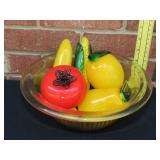 Yellow Mixing Bowl w/ Glass Fruit / Veggies