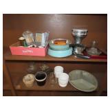 Shelf Lot of Glassware, CLub Aluminum Pans & Misc