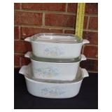 Three Pc Corning Country Corn Flower Caseroles