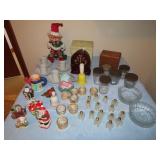 Table Lot of Glassware & Christmas
