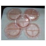 5 Pink Depression Divided Plates