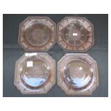 4 Pink Depression Plates - 8 1/4"