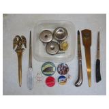 Lot - Letter Openers, Pins & Tape Measurers