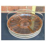 SilverPlate & Pink Depression Divided Serving Dish