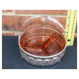 Silver Plate Pink Depression Divided Serving Dish