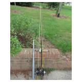 Three Fishing Rods & Ball Bat