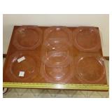7 Pink Depression Plates - 9"